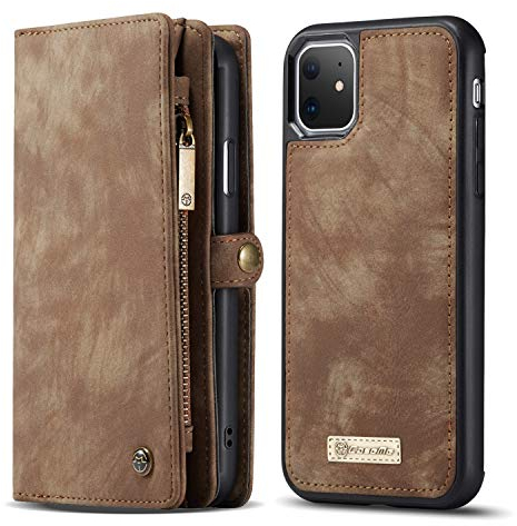 CaseMe Leder iPhone 11 hülle, Multifunktion magnetisch Flip Folio Lederhülle Wallet Handyhülle für iPhone 11 Ständer Cover, 13 x Kreditkarte Slots, 2 in 1 Abnehmbare zurück Fall (Braun)