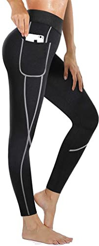 CHUMIAN Pantalon de Sudation Femme Legging Minceur Néoprène Transpiration Sauna Pants pour Perte de Poids Fitness Sport Gym (Noir, XXL)