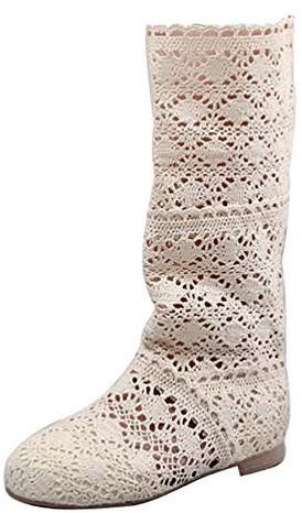 ORANDESIGNE Donna Ricamo Stivali Estive Affascinante Traspirante Stivali Elegante Sandali Beige 37 EU