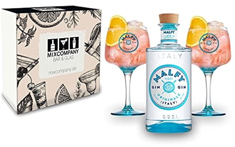 Malfy Gin Giftbox Set - Malfy Gin Originale 0,7l - 700ml (41% VOL) + 2 Malfy Gin Ballon Gläser/Glas in Geschenkverpackung - [Enthält Sulfite]