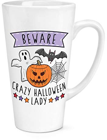 Beware Crazy Halloween Lady 17oz Large Latte Mug Cup
