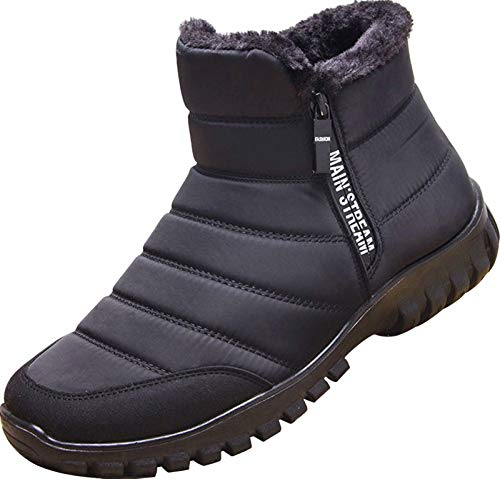 GILKUO Snow Boots Mens Waterproof Winter Shoes Fur Lined Zip up Ankle Slip on Lightweight Warm Fleece Thermal Short Bootie Slippers Black Size 9