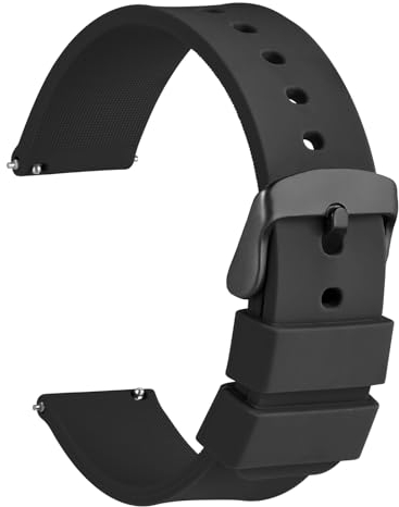 WOCCI 16mm Bracelet de Montre Silicone pour Femme et Homme avec Boucle Noire (Noir)