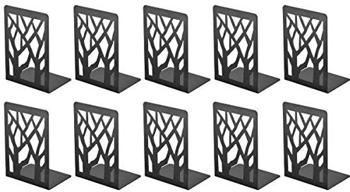 Book Ends, Bookends Heavy Duty, INNÔPLUS Book End Holder for Shelves, Metal Bookend (Black 5 Pair) for Office and School, Decorative Tree Unique Design Book Stopper for Gift, Book Binder and Dividers