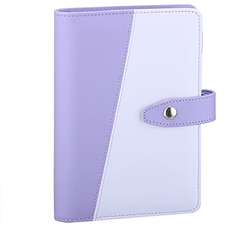 Antner Raccoglitore A6 a 6 anelli, ricaricabile, per pianificare il budget, per fogli A6, in pelle PU, organizer per denaro, con chiusura magnetica a scatto, viola e bianco