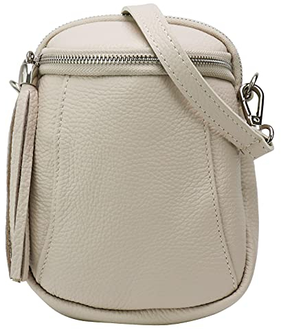 SH Leder Damen Handytasche Umhängetasche Geldbörse Multifunktion Beutel Schultertasche aus Echtleder Verstellbar Schultergurt Handy bis 6.9 Zoll 14x19.5cm Emma G328 (Beige)