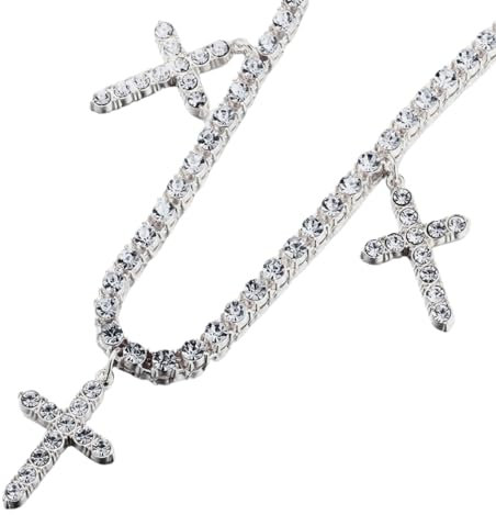 HALUKAKAH Goldkette Herren Iced Out,5 mm / 3 mm Herren Tenniskette Choker Armband Halskette in 18 kt Echtgold / Platin überzogen in Weißgold, Cz Volldiamant, Geschenk für Ihn, Metall, Kein Edelstein