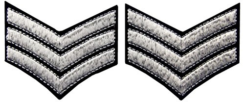 Militäruniform Chevrons Sergeant Stripes Army Abzeichen Bestickter Aufnäher mit Haken- und Flauschbänder, 2 Stücke, Silber
