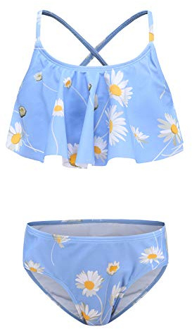 Aisyee Maillot de Bain Deux Pieces Fille - Bikini Enfant Hawaïen Fleuri de Plage 3-16 Ans