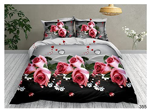 PRIME LINENS 3D Duvet Cover Set 4 Piece Microfiber Printed Design Quilt Cover Bedding Set with Pillow Cases and Extra Fitted Sheet Machine Washable (King 4 Piece, 3D Printed 355)