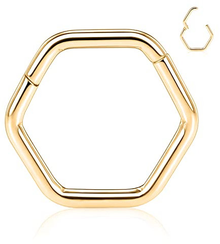 AROWRO 16G Hexagon Septum Nase Conch Ring Daith Helix Piercing Schmuck Chirurgenstahl Clicker Knorpel Tragus Rook Ohrring 10mm Gold