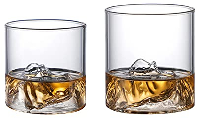 RESOYE Lot de 2 verres à whisky avec impression montagne - Verre à whisky - Verres à whisky - Gobelets à thé - Pour scotch, bourbon