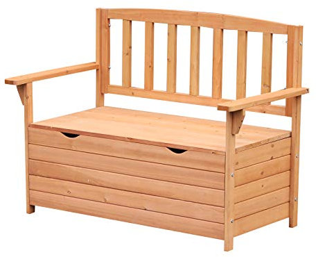 Outsunny Banc de Jardin en Bois de Sapin avec Coffre de Rangement dim. 112L x 58l x 84H cm