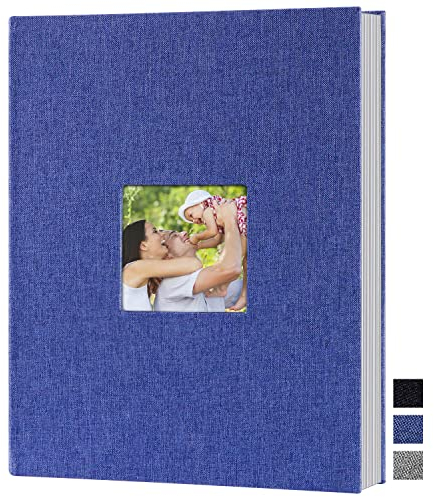 Benjia Fotoalbum Einsteckalbum A4 Hochformat 50 Seiten Hüllen, Leinenbezug Fotoalbum zum Einstecken für 50 A4 Fotos Blau