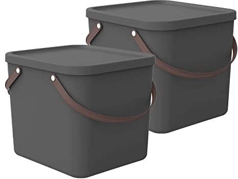 Rotho Albula 2er-Set Aufbewahrungsbox 40l mit Deckel, Kunststoff (PP recycelt), anthrazit, 40l (40.0 x 40.0 x 34.0 cm)