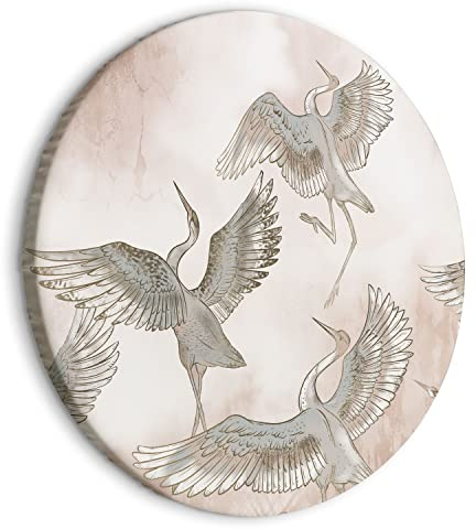 murando - runde Bilder Vögel 40x40 cm Leinwandbild 1 tlg Kunstdruck modern Wandbilder XXL Wanddekoration Design Wand Bild Natur Landschaft Kranich Wiese wie gemalt g-A-10094-bc-a