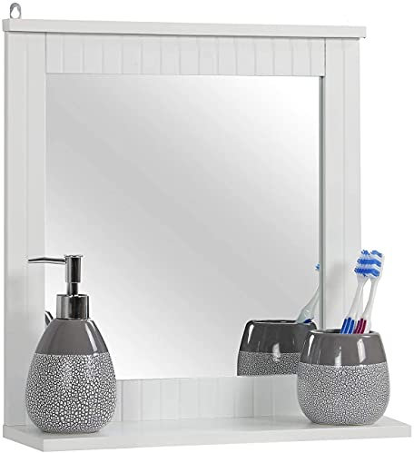 Yorkshire Homeware Wall-Mounted Mirror, Bathroom Mirror with Shelf, Hanging Vanity Mirror, Home Office Living Room Finish White