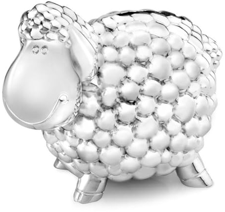 SILBERKANNE Spardose Schaf versilbert - 11x8x9 cm - Hochwertig Silber Plated - Edel Sparbüchse inkl. Geschenkverpackung für Kinder