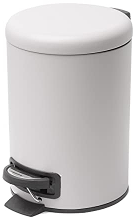 Baroni Home Cubo de Basura con Pedal para el Baño, Papelera Moderna, Cubo de Basura de Metal para el Baño, 24x17x25 cm, Blanco