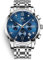 OLEVS Herren Chronograph Armbanduhr, Gold Silber Edelstahl Band Analog Quarz Armbanduhr für Herren, A3-blaues Zifferblatt/silberfarbenes Band, Rund