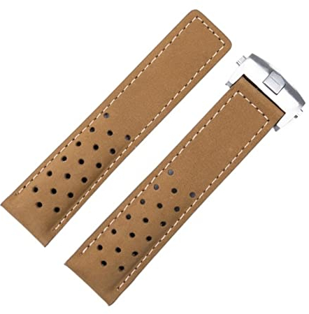 CYSUE 20 mm, 22 mm, 24 mm, echtes mattes Lederarmband für Tag-Armband für HEUER Carrera AquarACER Monaco F1 Uhrenarmband Armbandschnalle (Farbe: Braun, Silberschnalle, Größe: 20 mm)