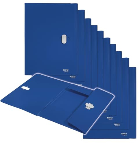 Leitz Recycle Dokumentenmappe A4, 10er Pack, Für 150 Blatt, Kunststoff-Ordner in Premium-Qualität mit Gummibändern, 100 % recycelbar, Umweltfreundlich, Recycle Serie, Blau, 46220035