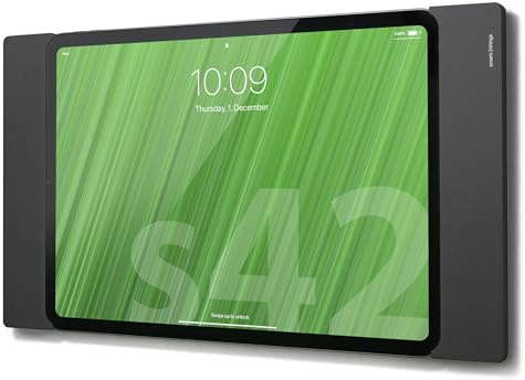 Smart things sDock Fix s42 b - iPad Wandhalterung für iPad 10,9 & 11 Zoll | Abschließbare Halterung aus robustem Metall - Ideal für Büro & Hotel - Inklusive Montagematerial - Maße 310x180x12 mm