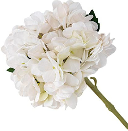 Fleurs d'hortensia artificielles Faux Fleurs en Tissu d'hortensia pour Bouquets de centres de Table de Mariage DIY Décoration Florale Décoration de la Maison avec des tiges Blanc Laiteux