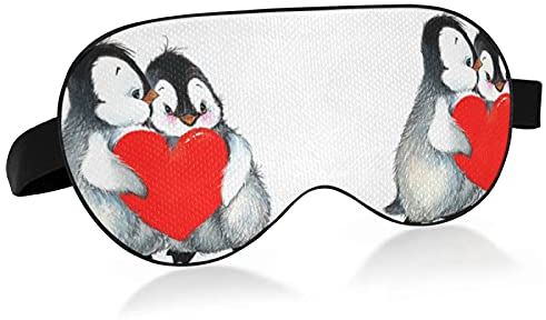 Zwei Pinguine und rotes Herz Valentinstag Augenmasken Abdeckblöcke Licht Schlafmaske Schattenabdeckung Augenbinde Entspannender Augenschutz mit verstellbarem Kopfband für Männer Frauen Kinder
