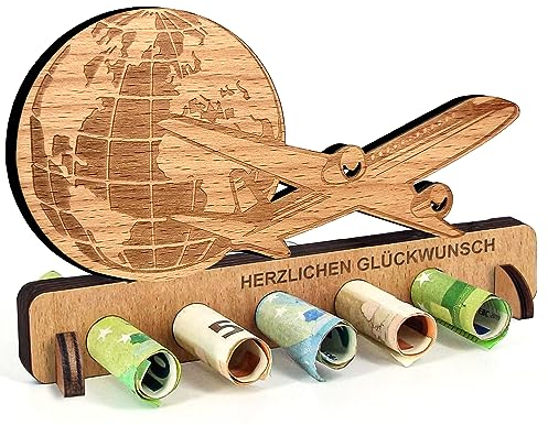 Geburtstag Geldgeschenk Holz, Geldgeschenk für Reise, Flugzeug Geschenk, Flitterwochen Geld Geschenk Holz Deko für Freunde, Familie, Frauen und Männer