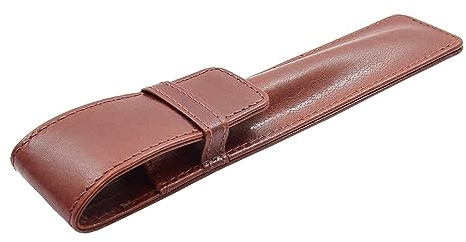 Real Leather Pen Cover Classic Ball Fountain Pen Holder Case HOL482 Brown