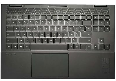 Clavier d'ordinateur Portable Compatible avec HP OMEN 15-en 15-EK TPN-Q238 Q236 M00667-001 Disposition française Housse Coussin de Repose Paume Couvercle Coque(Rétroéclairage en Sept Couleurs)