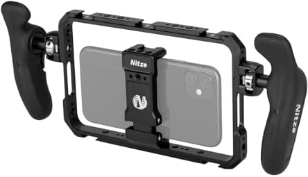 Nitze Smartphone Video Rig, Handy Video Kit mit Seitlichen Griffen, Universeller Aluminium Handykäfig für Videomacher, Videofilmer, Vlogger und Youtuber – T-MP01B