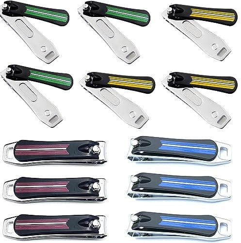 RIMEI Nail Clippers Bulk,12 Pcs Three Colors Nail Clippers Set Bulk for Thick Acrylic Nails,Nail Polish Bulk,Fingernail Toenail Clippers Kit Bulk with File,Mens Nail Cutters
