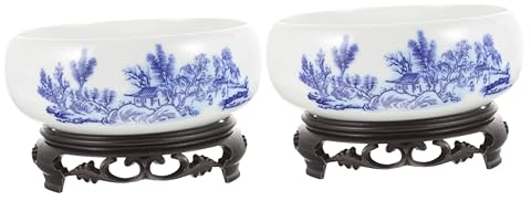 Happyyami 2 Sätze Blumentopf Mit Sockel Chinesischer Pflanzer Runde Pflanzschale Blumentopf Aus Keramik Schatten Pflanzer Saftiger Behälter Narzissentopf Geldgras Büro Kleiner Kaktus Plastik