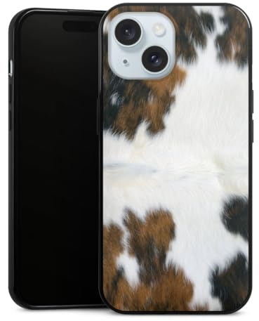 Slim Case extra dünn kompatibel mit Apple iPhone 15 Silikon Handyhülle schwarz Hülle Kuhfell Fell Kuh