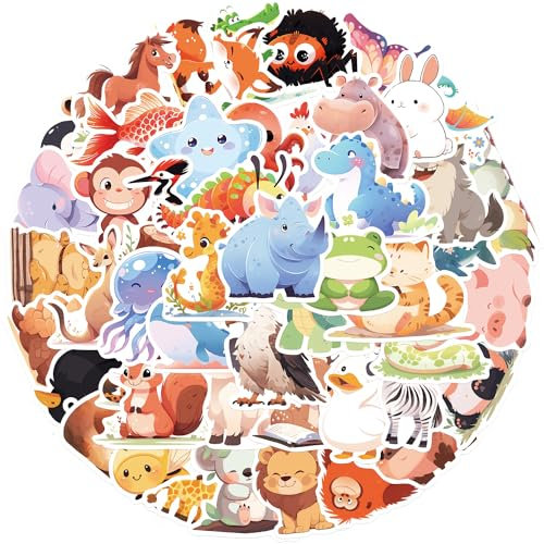 Tiere Zeichnen Aufkleber Tiere Sticker Set 50 Stücke Niedlich Deko für Auto Laptop Skateboard Fahrrad Moped Motorrad Fahrrad Computer,Geeignet für Erwachsene Kinder