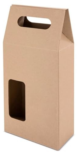 Tradineur - Pack de 15 Cajas de cartón con Ventanas, aptas para 2 Botellas de Vino, Incluyen asa, Guardar, Regalar, Envolver champán, Navidad, 41 x 18 x 9 cm