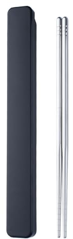 Baguettes réutilisables avec étui, en acier inoxydable 304 L, baguettes japonaises chinoises et coréennes pour boîte à bento, pique-nique, bureau, lave-vaisselle, 22,9 cm, noir