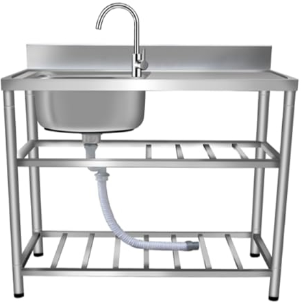 Fregadero portatil camping,Fregadero de cocina comercial independiente al aire libre de acero inoxidable,fregadero de la cocina del restaurante comercial,Apto para cocinas, bares, restaurantes. (Size