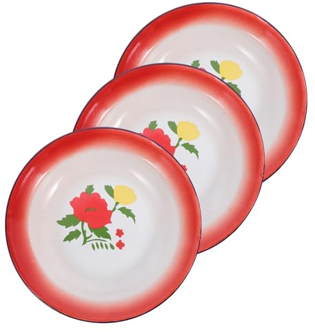LIFKOME 3 Platos Esmaltados Plato De Ensalada Cuenco Para Servir Comida Cuencos De Arroz De Cerámica Platos Para Servir Aperitivos Plato De Picnic Vintage Plato De Postre De Pasta