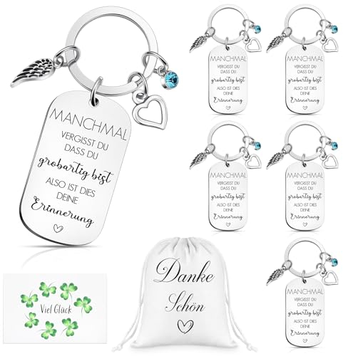 Namalu 6 Sets Abschiedsgeschenken inklusive 6 Inspirierenden Schlüsselanhängern 6 Vierblättrige Kleeblatt Grußkarten 6 Kleine Leinenbeutel Schlüsselanhänger Sets zum Abschied für Kollegen