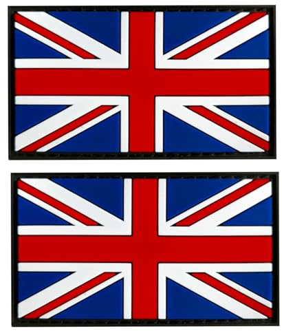 United Kingdom Flag Patch United Kingdom PVC Rubber Hook & Loop Fastener Patch for Hats, Tactical Bags, Jackets, Clothes Patch Team Military Patch（ 2 Pack）