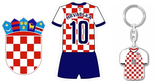 Kroatien Fan Set - Schlüsselanhänger Autoduft - Aufkleber Fussball EM