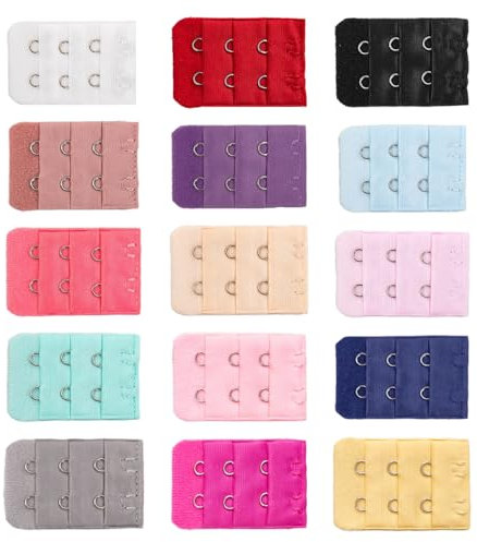 15 Pieces of Colorful Bra Extension Straps, Two Hooks and Three Rows of Extension Straps, Bra Back Buckle, Underwear Extension Buckle, Women's Bra Extender, Elastic Extension Strap