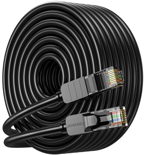 JARNHNG Cable Ethernet de Clase 6 30m, Cable de Lnternet de Alta Velocidad Lnterior/Exterior de 10 Gbps, Saltador Lan RJ45 Negro, Adecuado Para Juegos, Computadoras, Routers, cable de red Ethernet