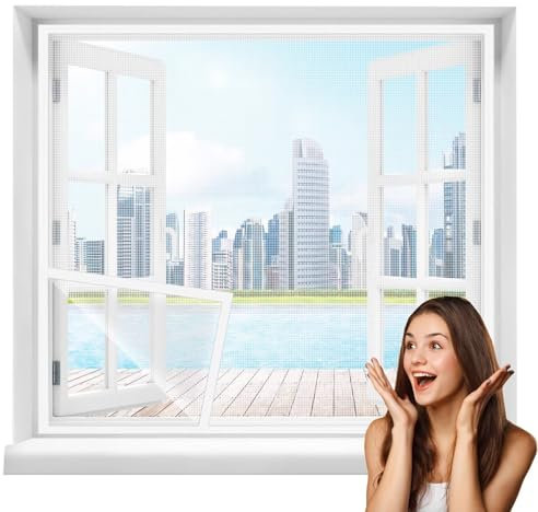 Fenetre Store Moustiquaire Enroulable 155x180cm Auto-AdhéSif en Maille Rideau Moustiquaire Porte pour balcon, porte de cave, porte patio sans Percer Blanc