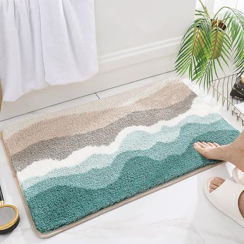 FANSU Teppich rutschfeste Weiche Badezimmerteppich, Teppich Wohnzimmer Rechteck Badematte Maschinenwaschbar Fussmatte für Badezimmer, Wohnzimmer (80x120cm,Meereswellen)