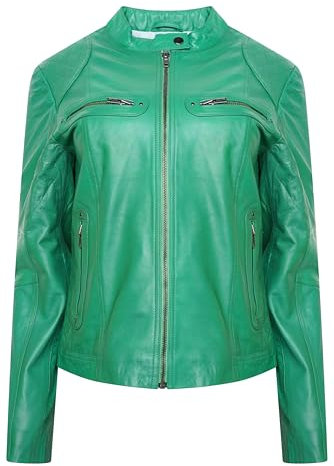 PAUL BERMAN Pelle D’annata Ladies Real Leather Biker Jacket in Cool Green 12