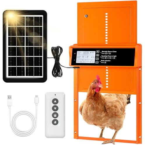 Porte automatique de poulailler à énergie solaire avec minuterie et télécommande, capteur anti-pincement, porte étanche en aluminium